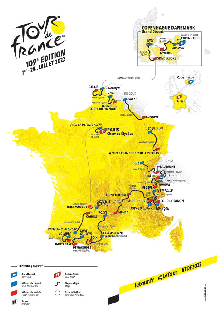 Carte du parcours du Tour de France 2022